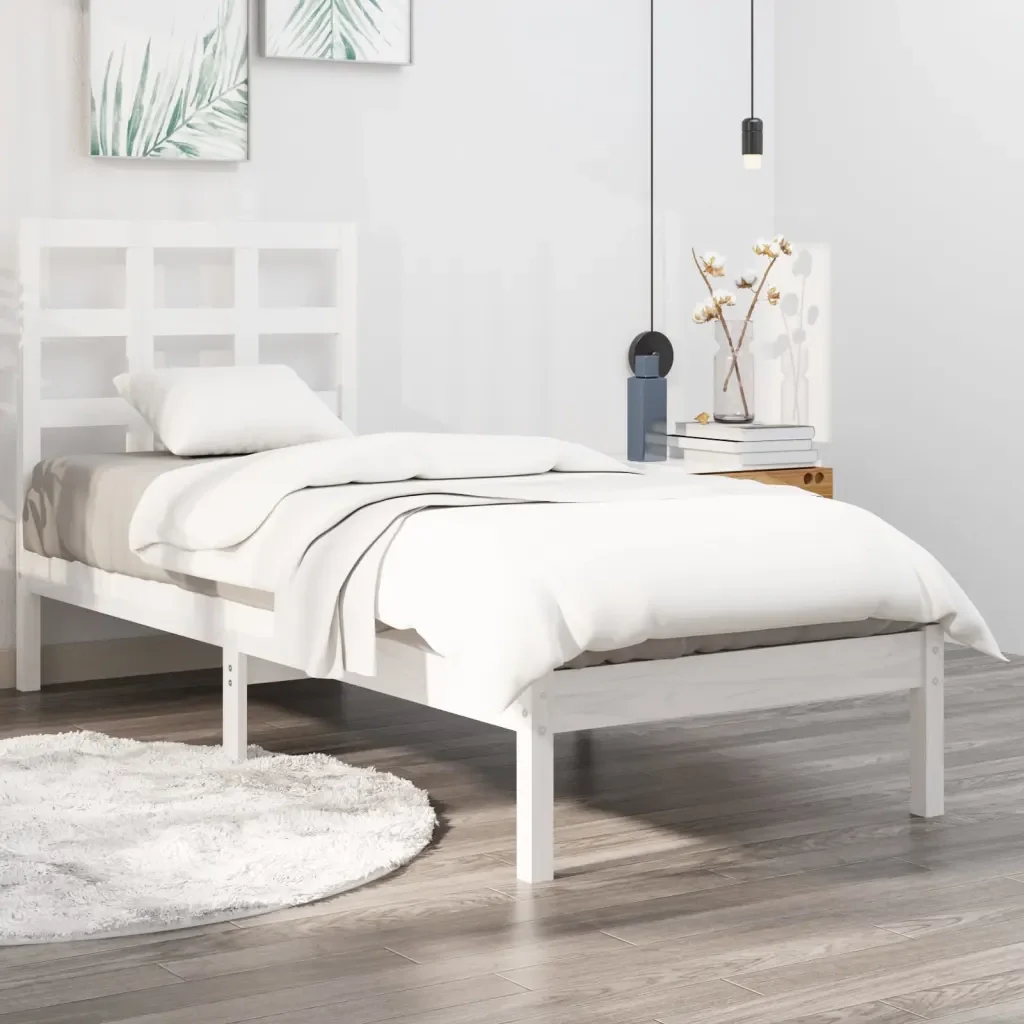 Letto singolo | Letto per adulti | Giroletto Bianco in Legno Massello 75x190 cm Small Single - Image 2
