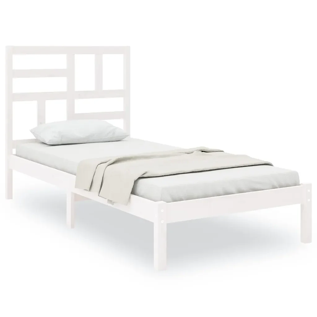 Letto singolo | Letto per adulti | Giroletto Bianco in Legno Massello 75x190 cm Small Single