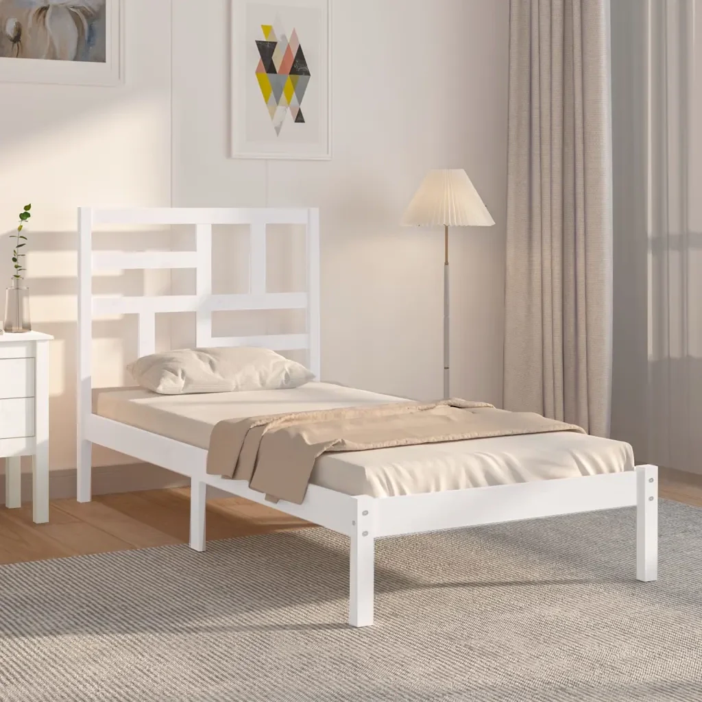 Letto singolo | Letto per adulti | Giroletto Bianco in Legno Massello 75x190 cm Small Single - Image 2