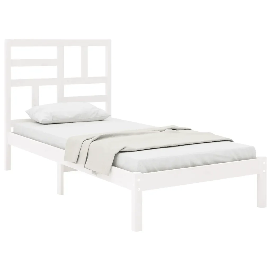 Letto singolo | Letto per adulti | Giroletto Bianco in Legno Massello 75x190 cm Small Single - Image 3