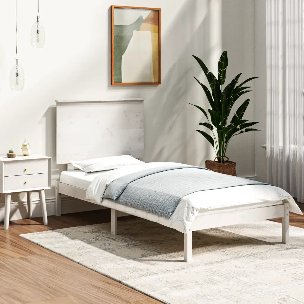 Letto singolo | Letto per adulti | Giroletto Bianco in Legno Massello 90x190 cm Single - Image 2