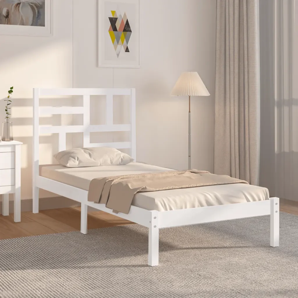 Letto singolo | Letto per adulti | Giroletto Bianco in Legno Massello 90x190 cm Single - Image 2