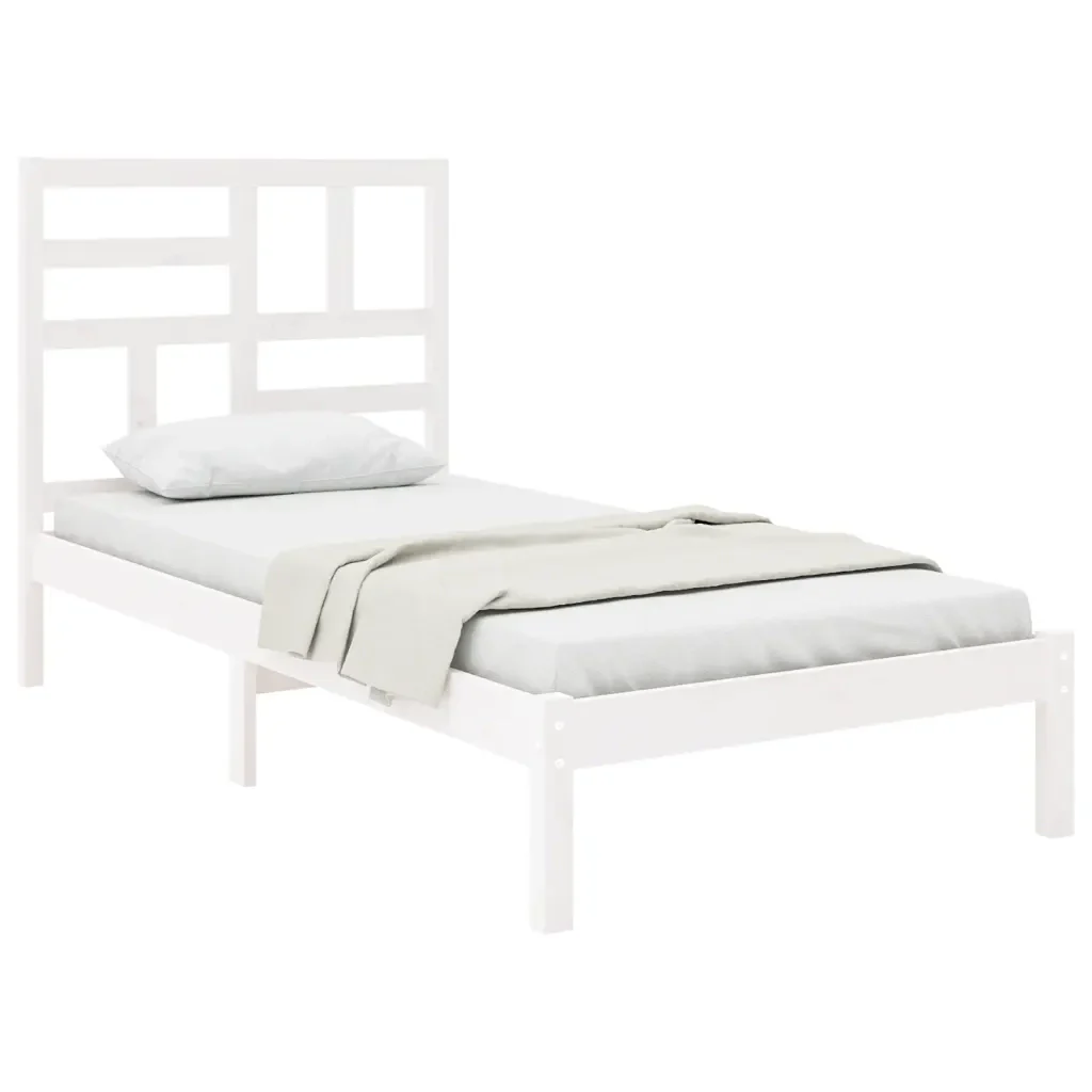 Letto singolo | Letto per adulti | Giroletto Bianco in Legno Massello 90x190 cm Single - Image 3