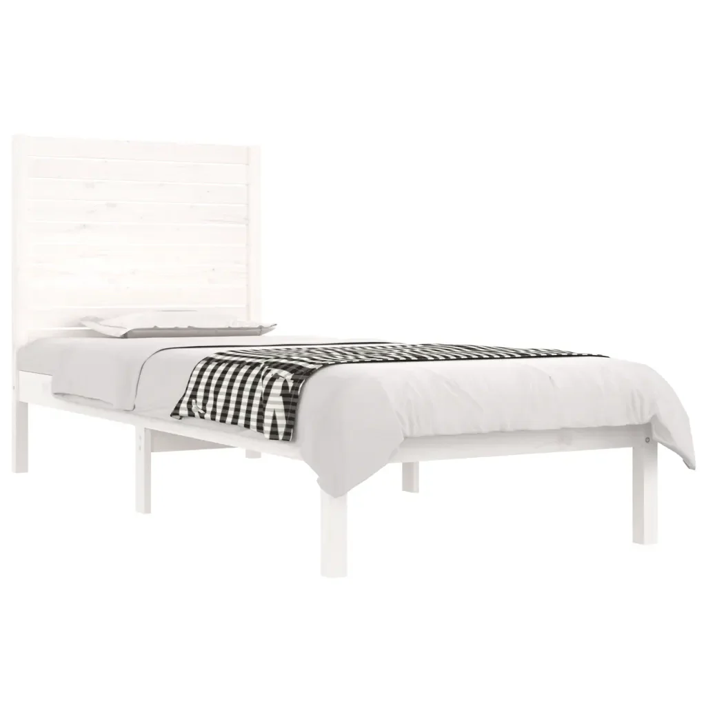Letto singolo | Letto per adulti | Giroletto Bianco in Legno Massello 90x190 cm Single - Image 3