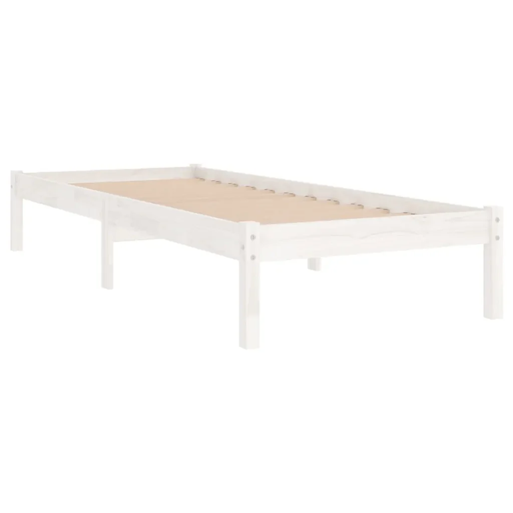 Letto singolo | Letto per adulti | Giroletto Bianco in Legno Massello 90x190 cm Single - Image 4
