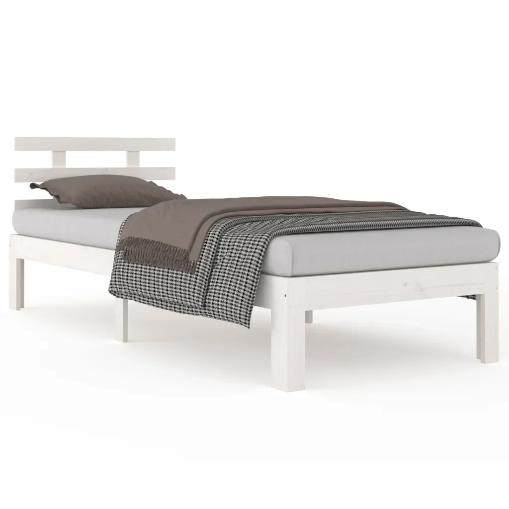 Letto singolo | Letto per adulti | Giroletto Bianco in Legno Massello 90x190 cm Single