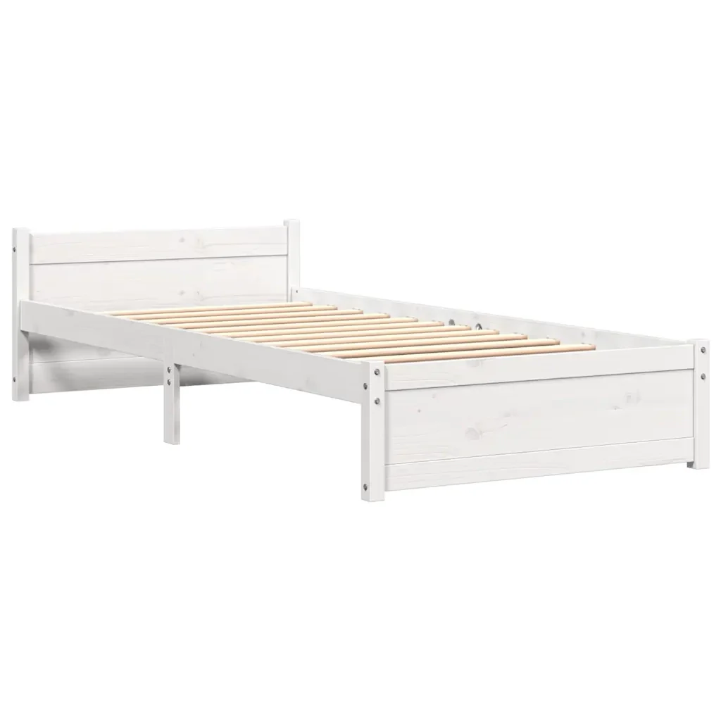 Letto singolo | Letto per adulti | Giroletto Bianco in Legno Massello 90x190 cm Single - Image 3