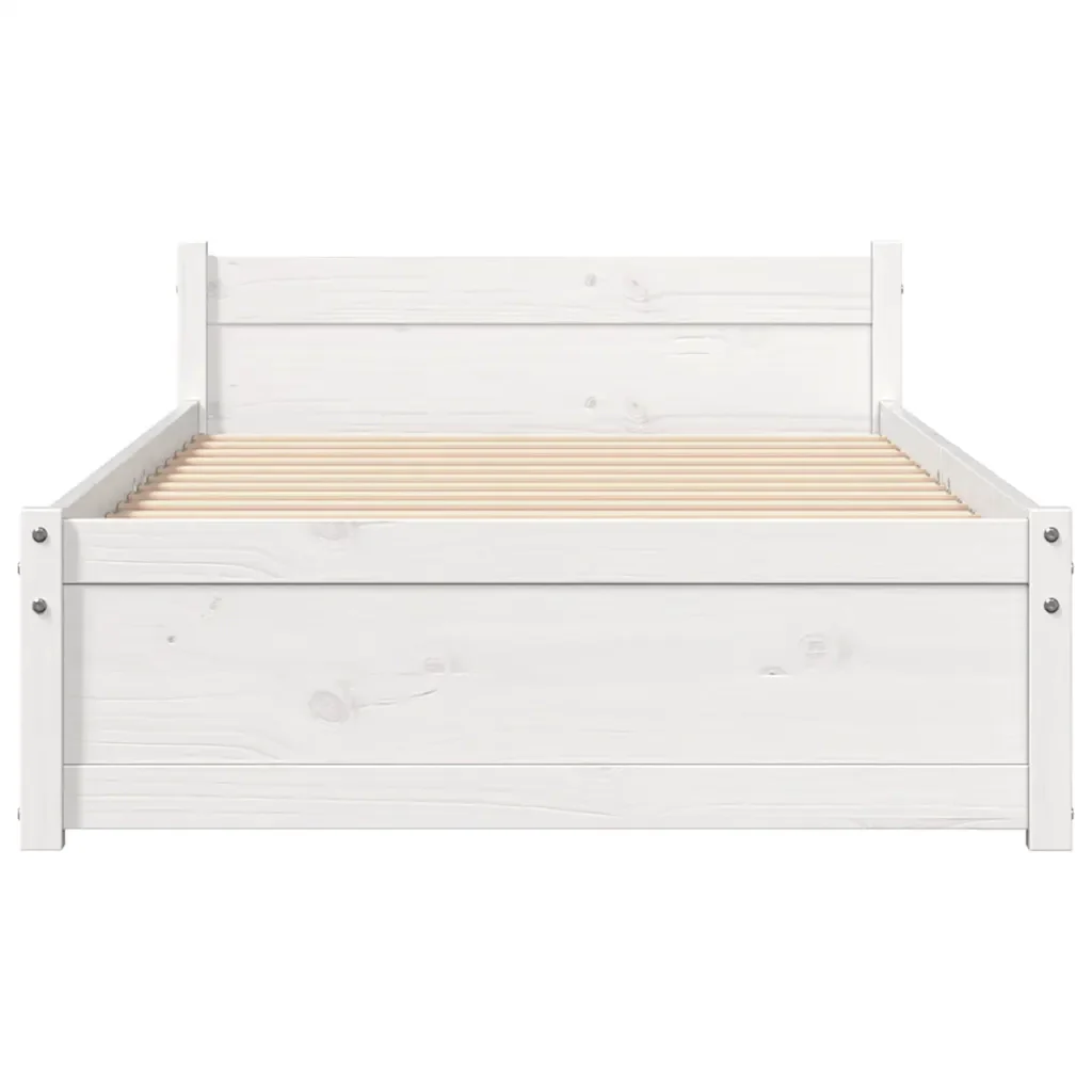 Letto singolo | Letto per adulti | Giroletto Bianco in Legno Massello 90x190 cm Single - Image 4