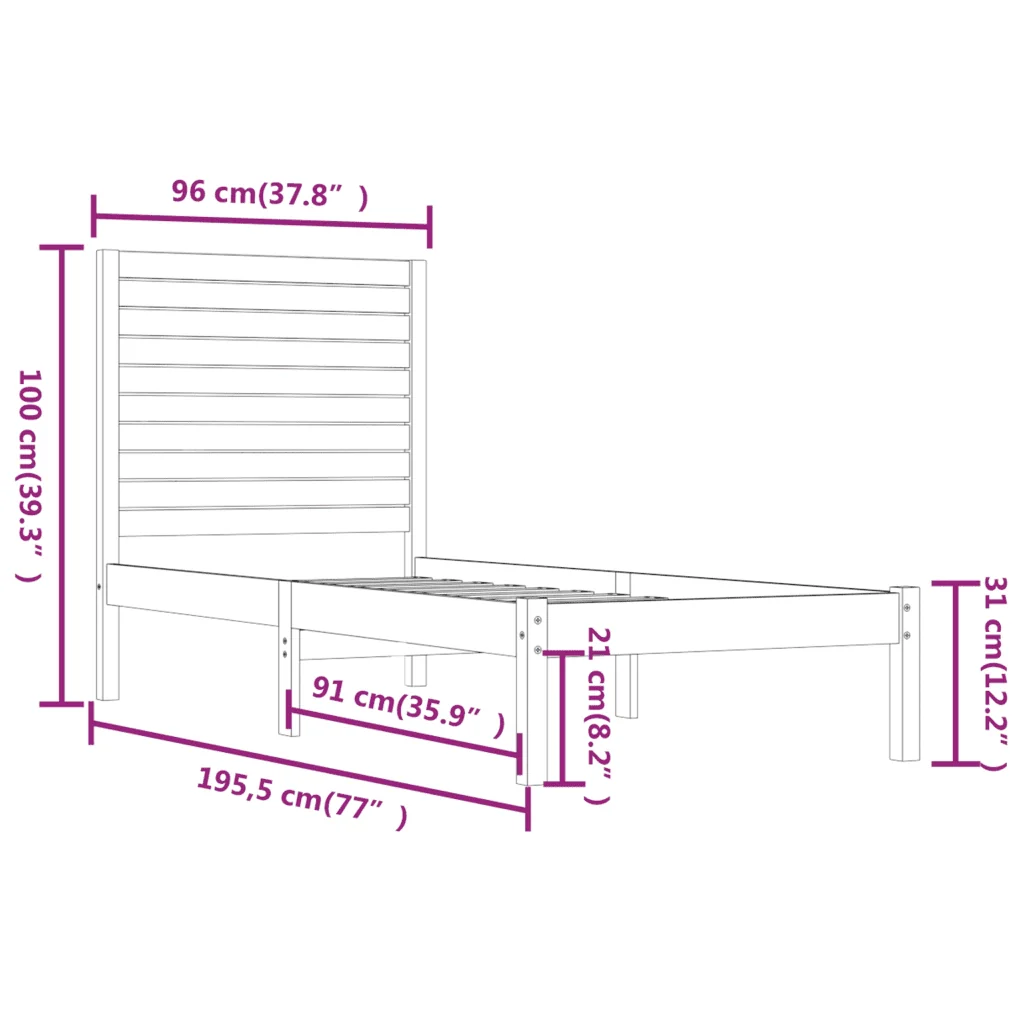 Letto singolo | Letto per adulti | Giroletto Bianco in Legno Massello 90x190 cm Single - Image 6