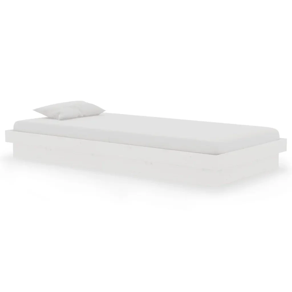 Letto singolo | Letto per adulti | Giroletto Bianco in Legno Massello 90x190 cm Single