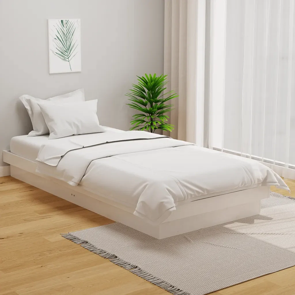 Letto singolo | Letto per adulti | Giroletto Bianco in Legno Massello 90x190 cm Single - Image 2