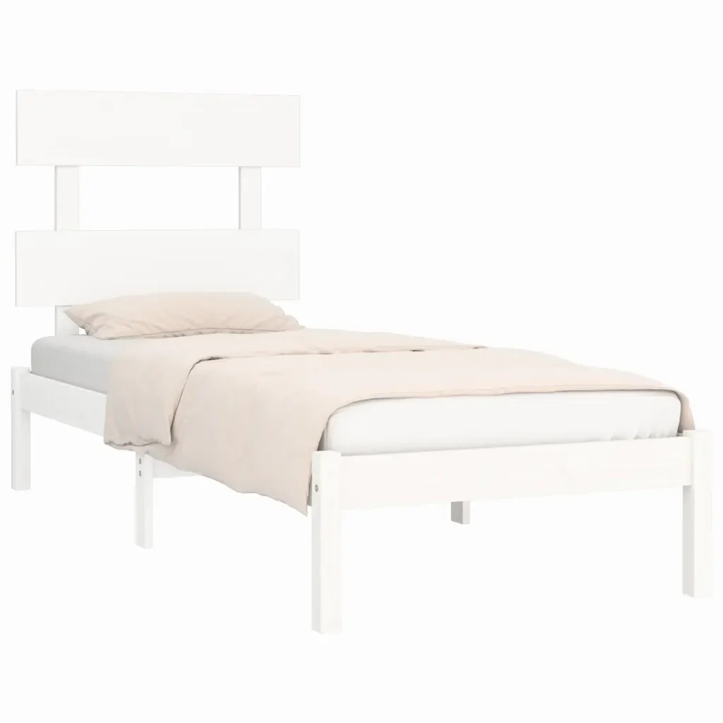 Letto singolo | Letto per adulti | Giroletto Bianco in Legno Massello 90x200 cm - Image 4