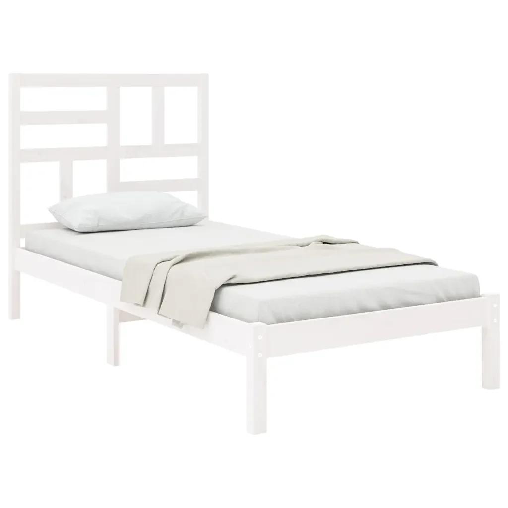 Letto singolo | Letto per adulti | Giroletto Bianco in Legno Massello 90x200 cm - Image 3