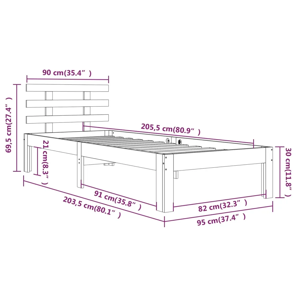 Letto singolo | Letto per adulti | Giroletto Bianco in Legno Massello 90x200 cm - Image 8