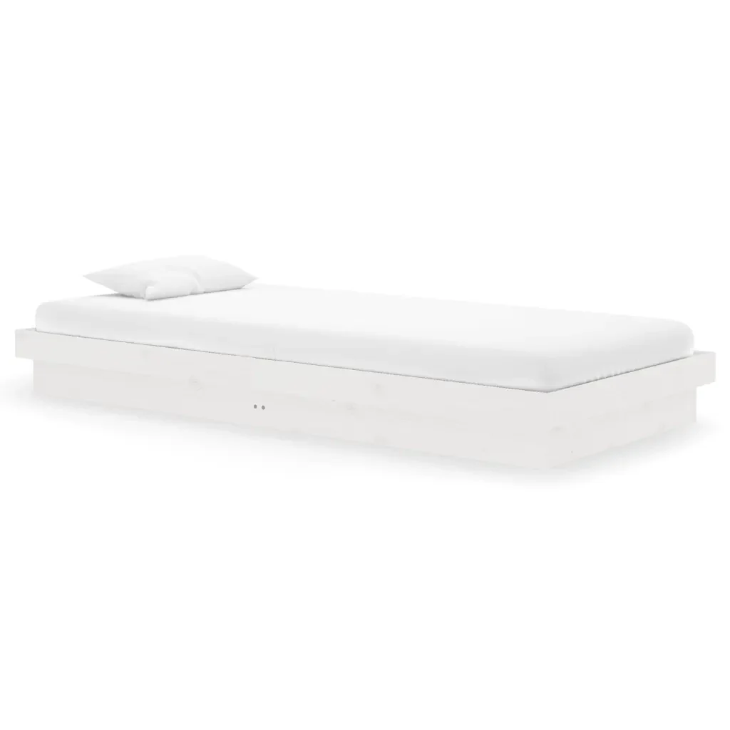 Letto singolo | Letto per adulti | Giroletto Bianco in Legno Massello 90x200 cm