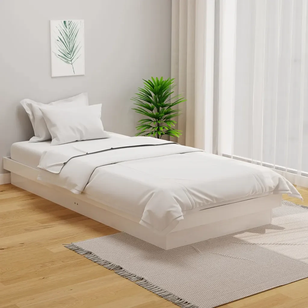 Letto singolo | Letto per adulti | Giroletto Bianco in Legno Massello 90x200 cm - Image 2