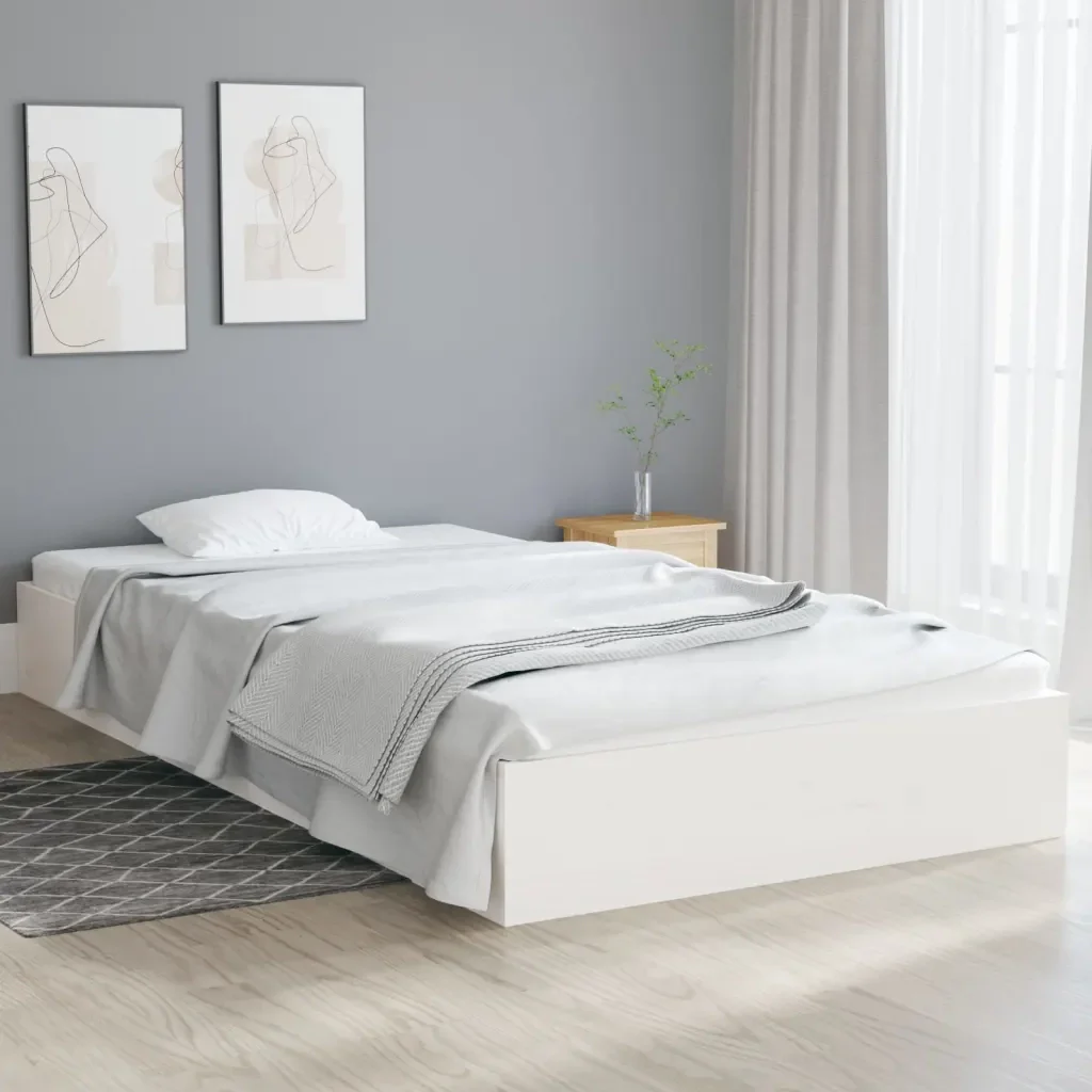 Letto singolo | Letto per adulti | Giroletto Bianco in Legno Massello 90x200 cm - Image 2