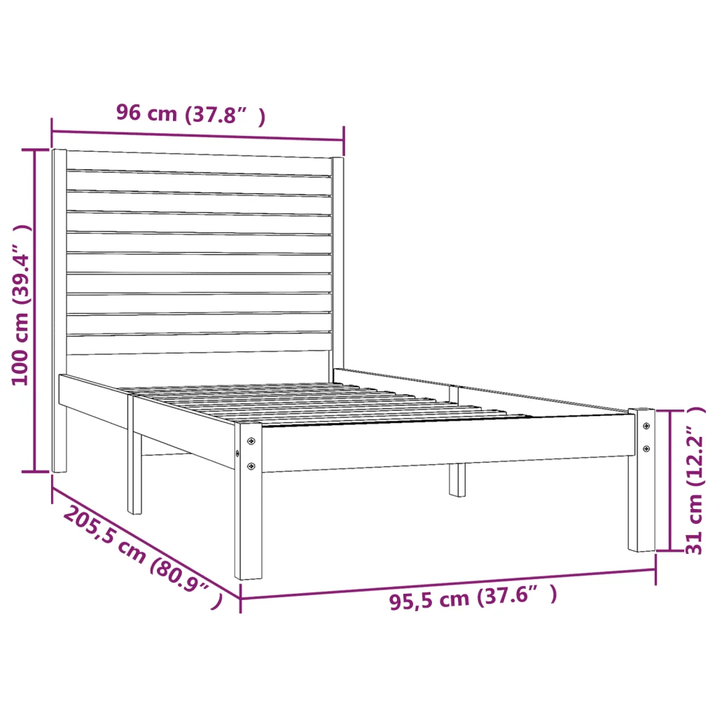 Letto singolo | Letto per adulti | Giroletto Bianco in Legno Massello 90x200 cm - Image 6