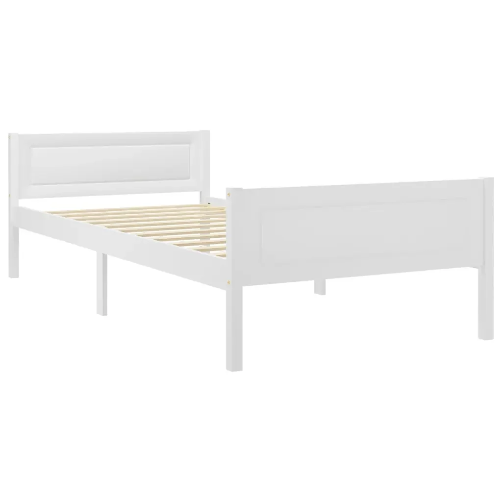 Letto singolo | Letto per adulti | Giroletto Bianco in Legno Massello di Pino 100x200 cm