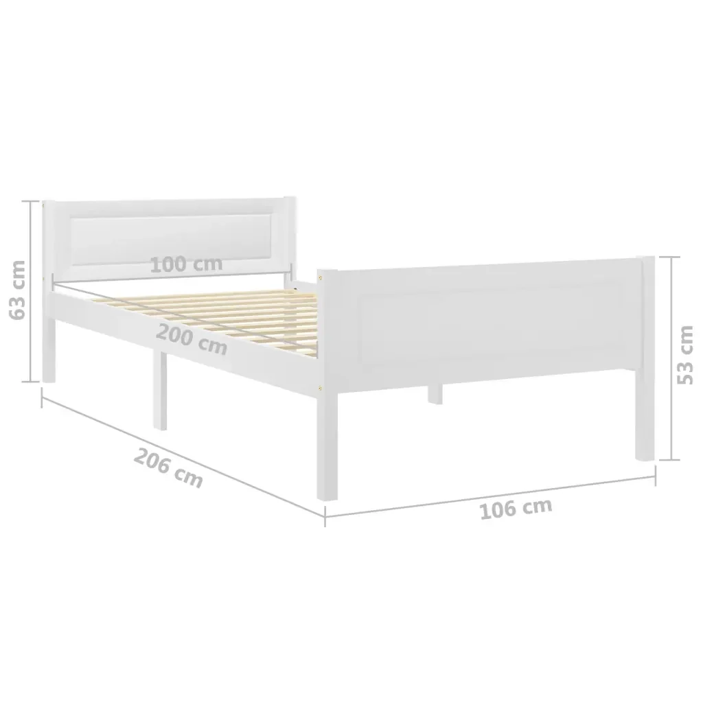Letto singolo | Letto per adulti | Giroletto Bianco in Legno Massello di Pino 100x200 cm - Image 6