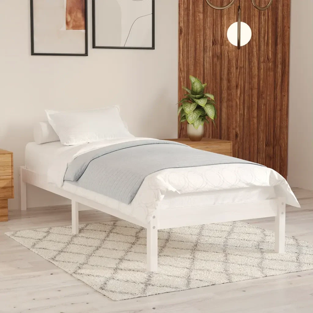 Letto singolo | Letto per adulti | Giroletto Bianco in Legno Massello di Pino 100x200 cm - Image 2
