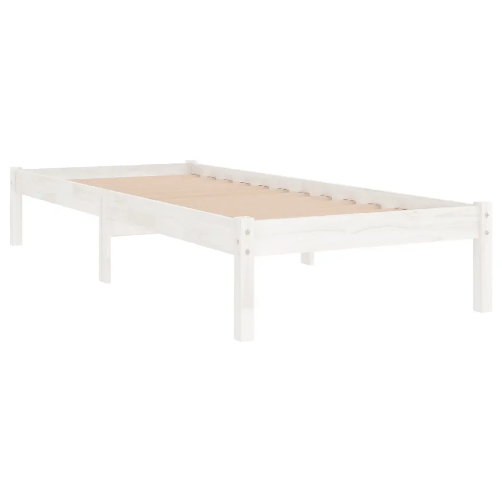 Letto singolo | Letto per adulti | Giroletto Bianco in Legno Massello di Pino 100x200 cm - Image 3