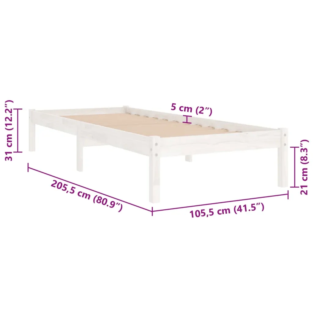 Letto singolo | Letto per adulti | Giroletto Bianco in Legno Massello di Pino 100x200 cm - Image 8