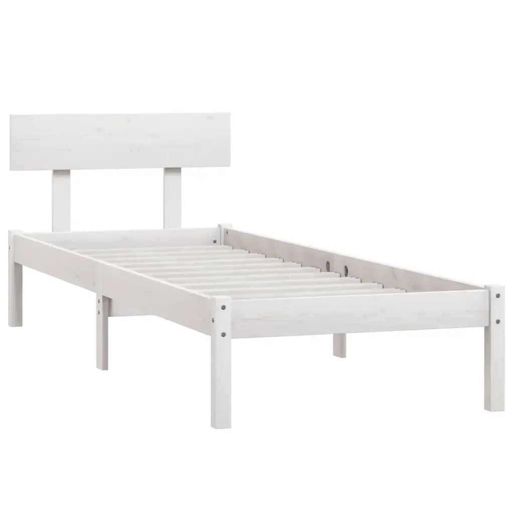 Letto singolo | Letto per adulti | Giroletto Bianco in Legno Massello di Pino 100x200 cm - Image 4