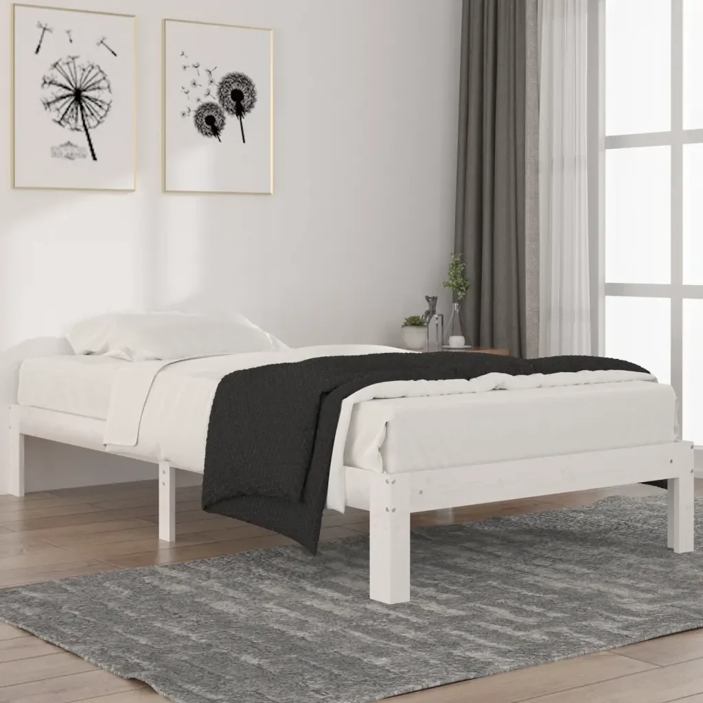 Letto singolo | Letto per adulti | Giroletto Bianco in Legno Massello di Pino 100x200 cm - Image 2