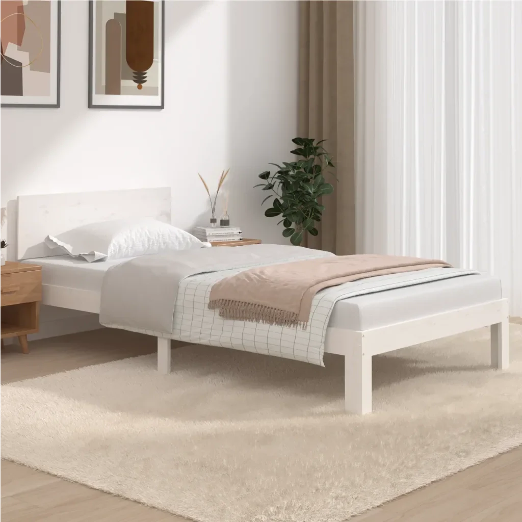 Letto singolo | Letto per adulti | Giroletto Bianco in Legno Massello di Pino 100x200 cm - Image 2
