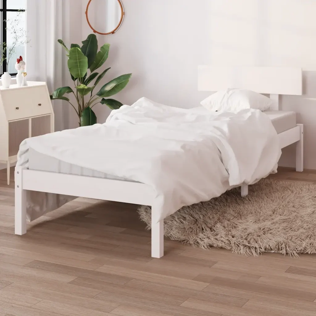 Letto singolo | Letto per adulti | Giroletto Bianco in Legno Massello di Pino 90x190 cm Single - Image 2