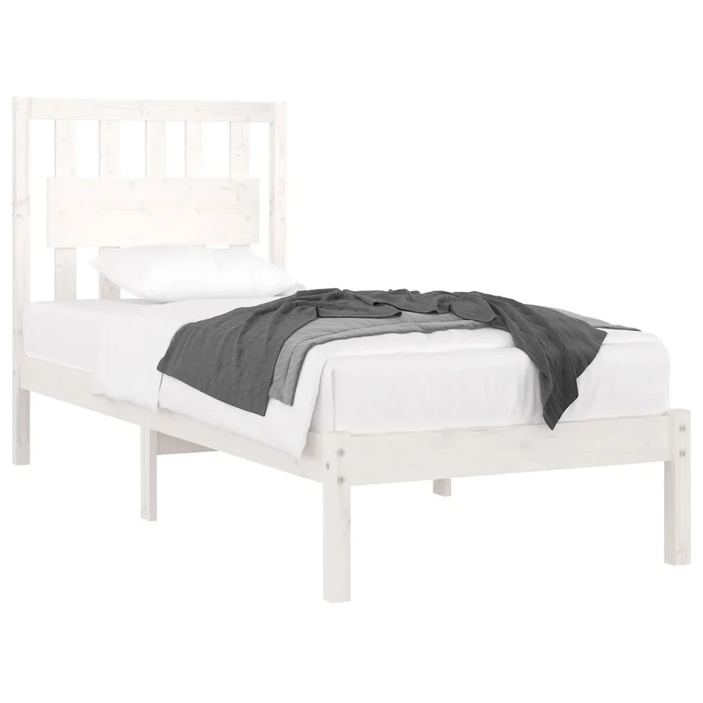 Letto singolo | Letto per adulti | Giroletto Bianco in Legno Massello di Pino 90x190 cm Single - Image 3