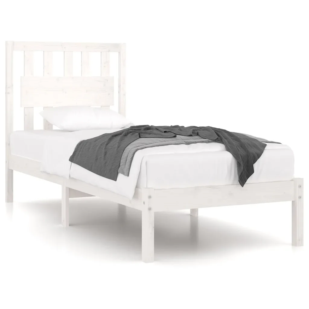Letto singolo | Letto per adulti | Giroletto Bianco in Legno Massello di Pino 90x200 cm