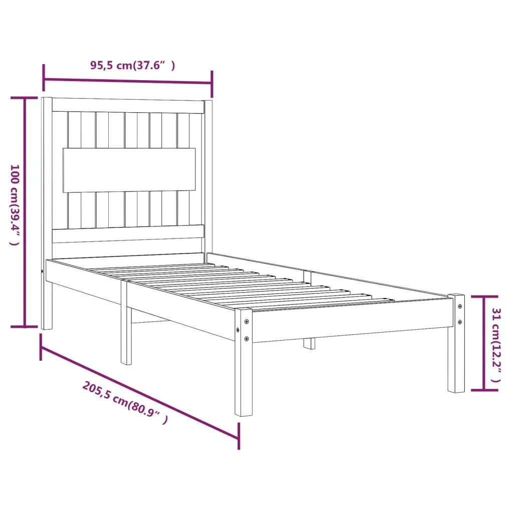 Letto singolo | Letto per adulti | Giroletto Bianco in Legno Massello di Pino 90x200 cm - Image 6