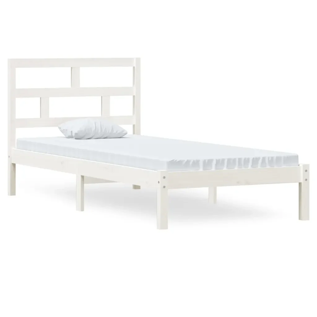 Letto singolo | Letto per adulti | Giroletto Bianco in Legno Massello di Pino 90x200 cm