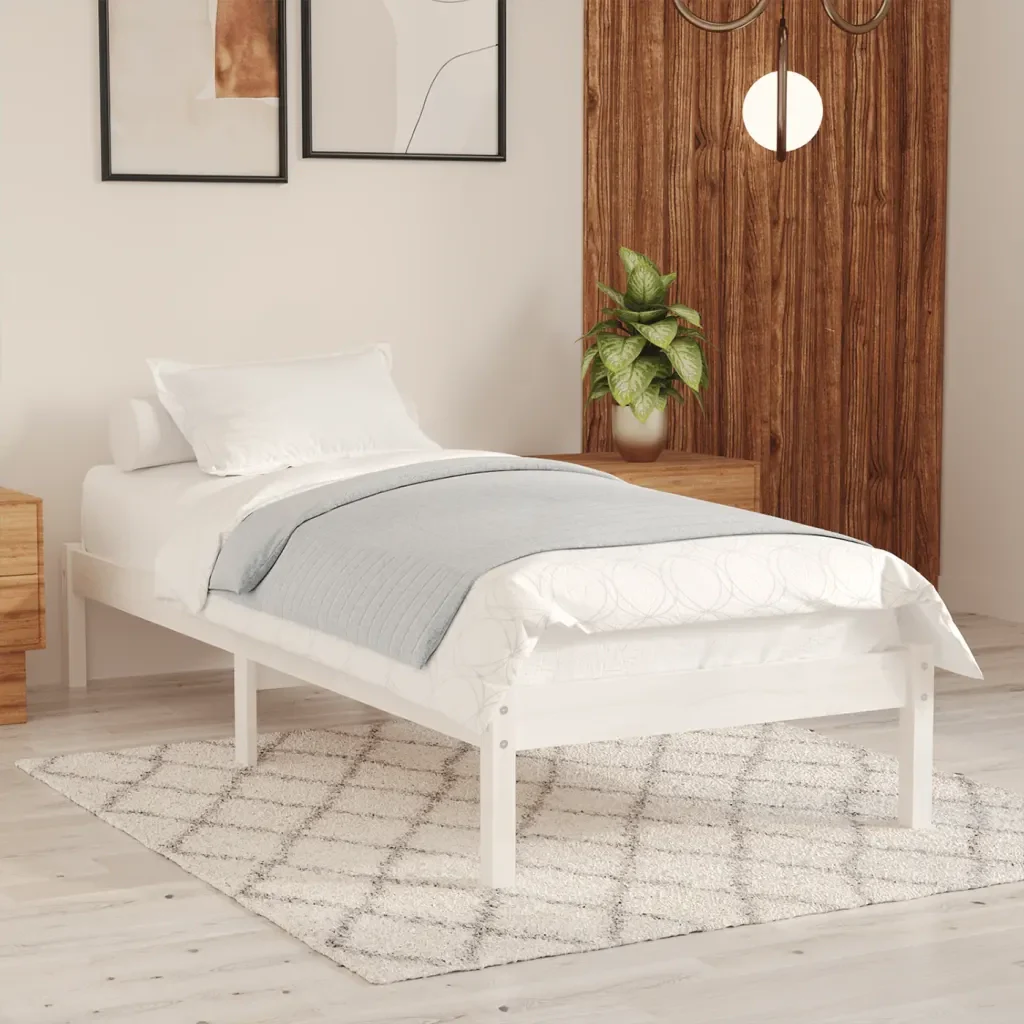 Letto singolo | Letto per adulti | Giroletto Bianco in Legno Massello di Pino 90x200 cm - Image 2