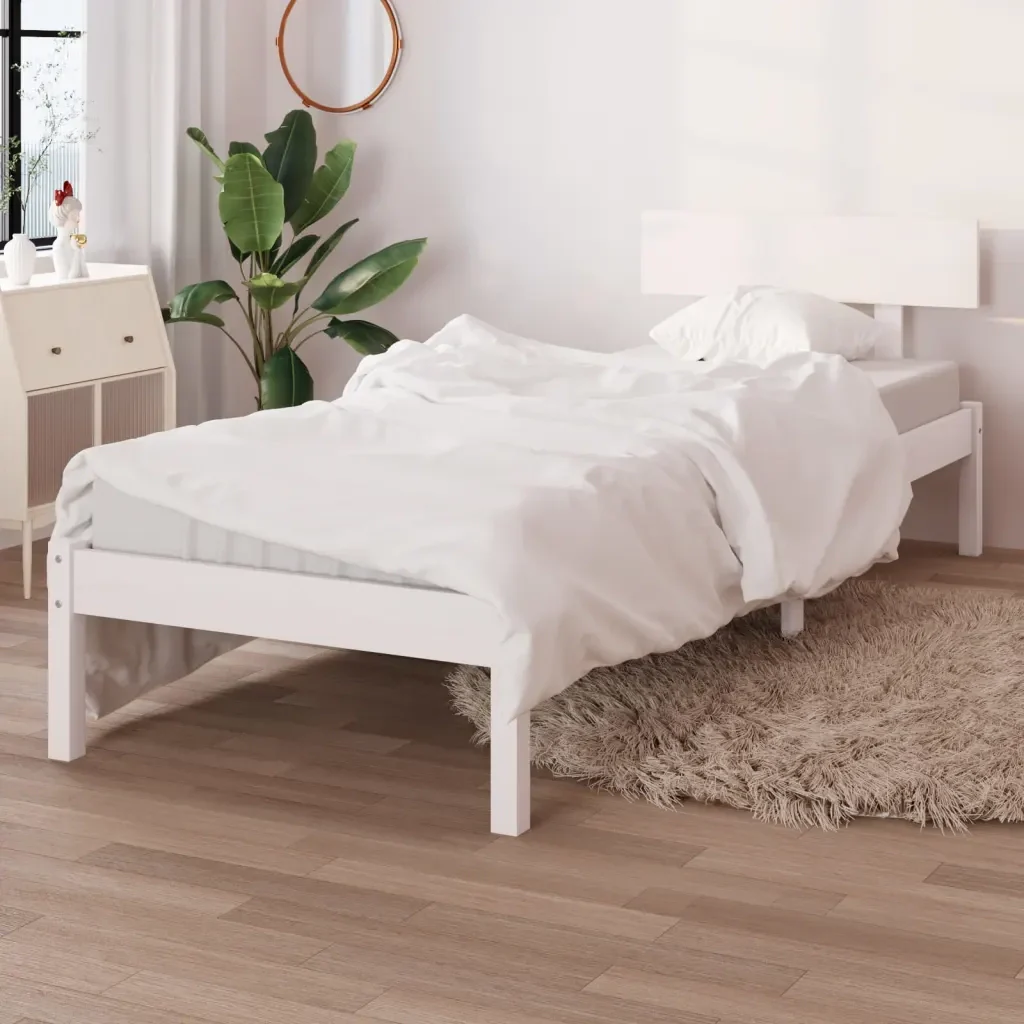 Letto singolo | Letto per adulti | Giroletto Bianco in Legno Massello di Pino 90x200 cm - Image 2