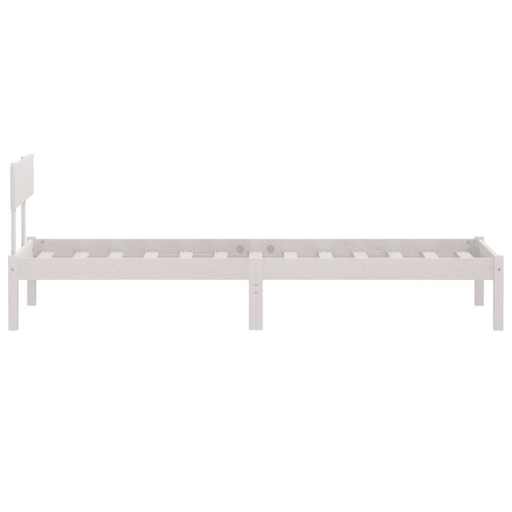 Letto singolo | Letto per adulti | Giroletto Bianco in Legno Massello di Pino 90x200 cm - Image 5