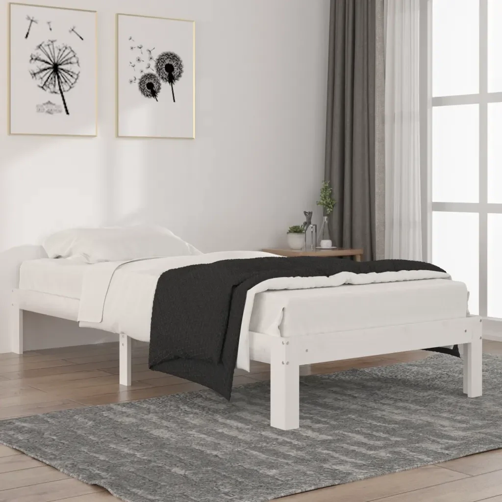 Letto singolo | Letto per adulti | Giroletto Bianco in Legno Massello di Pino 90x200 cm - Image 2