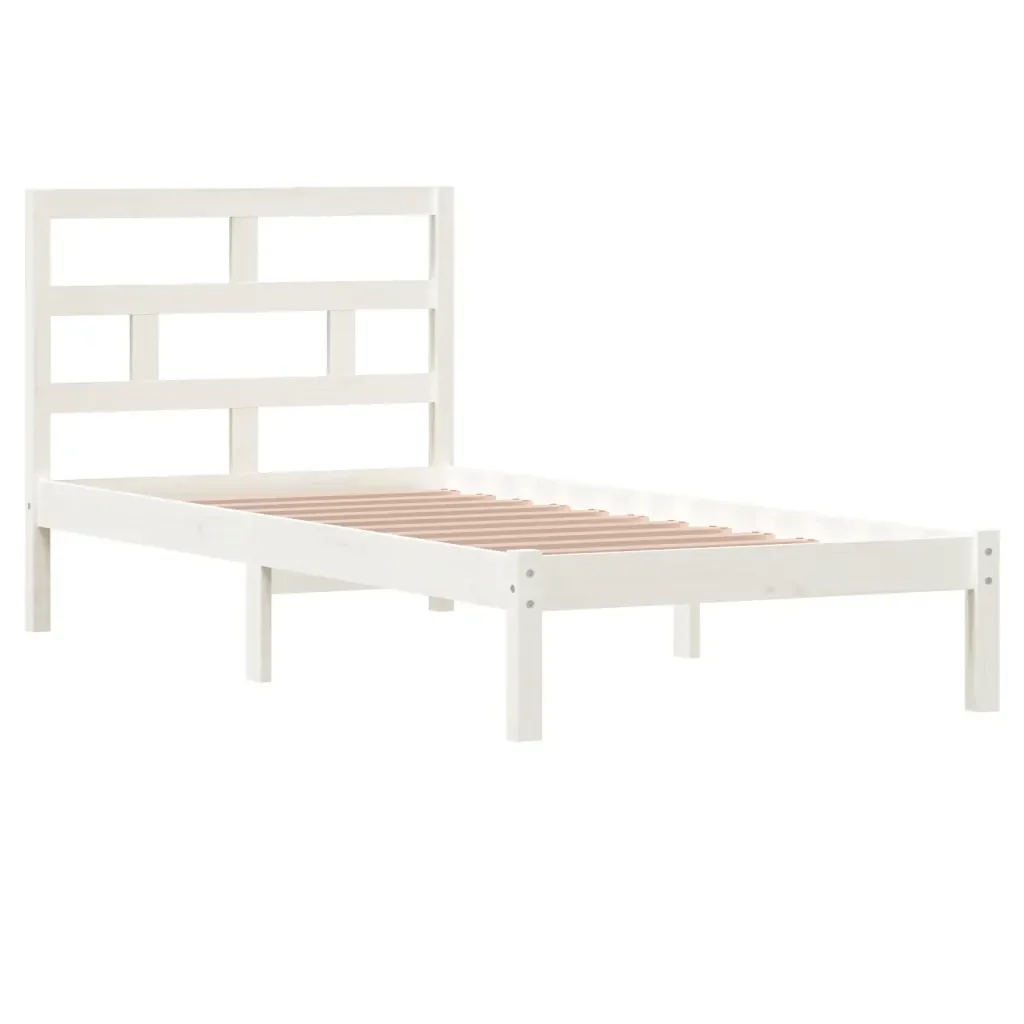 Letto singolo | Letto per adulti | Giroletto Bianco in Legno Massello di Pino 90x200 cm - Image 4