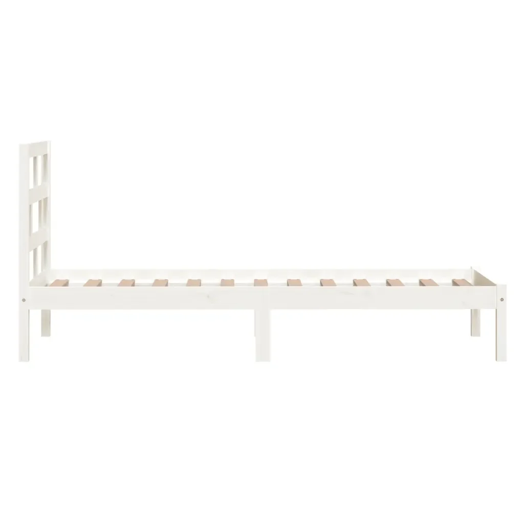 Letto singolo | Letto per adulti | Giroletto Bianco in Legno Massello di Pino 90x200 cm - Image 5