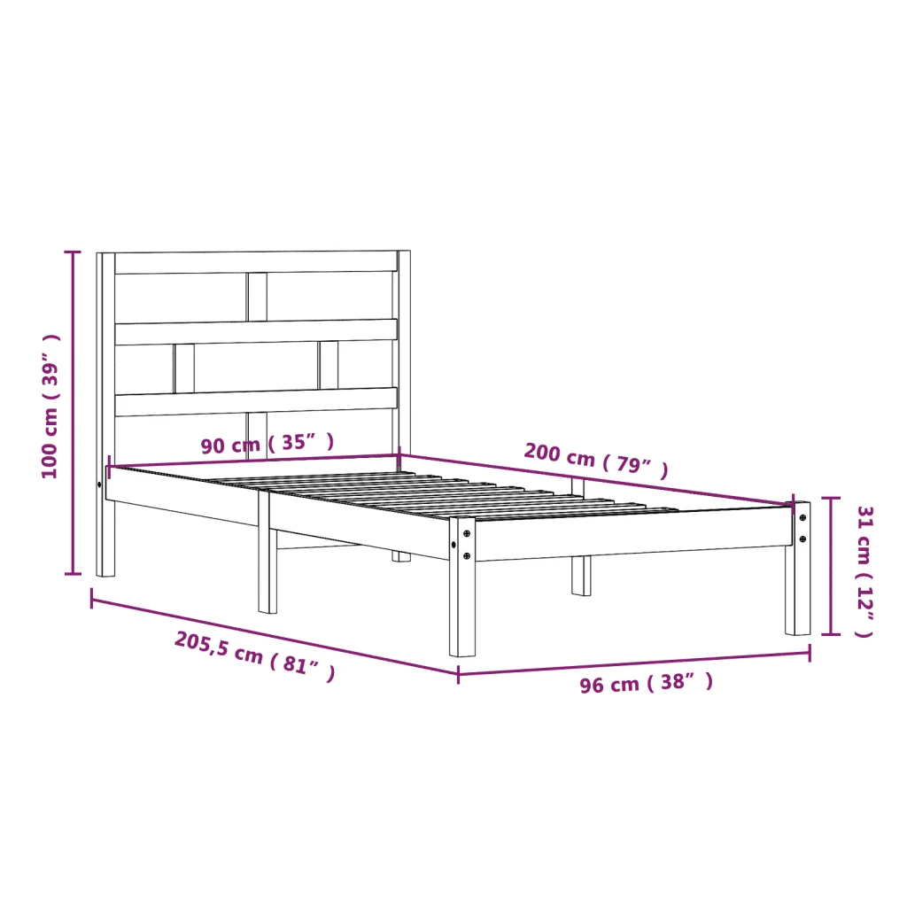 Letto singolo | Letto per adulti | Giroletto Bianco in Legno Massello di Pino 90x200 cm - Image 8