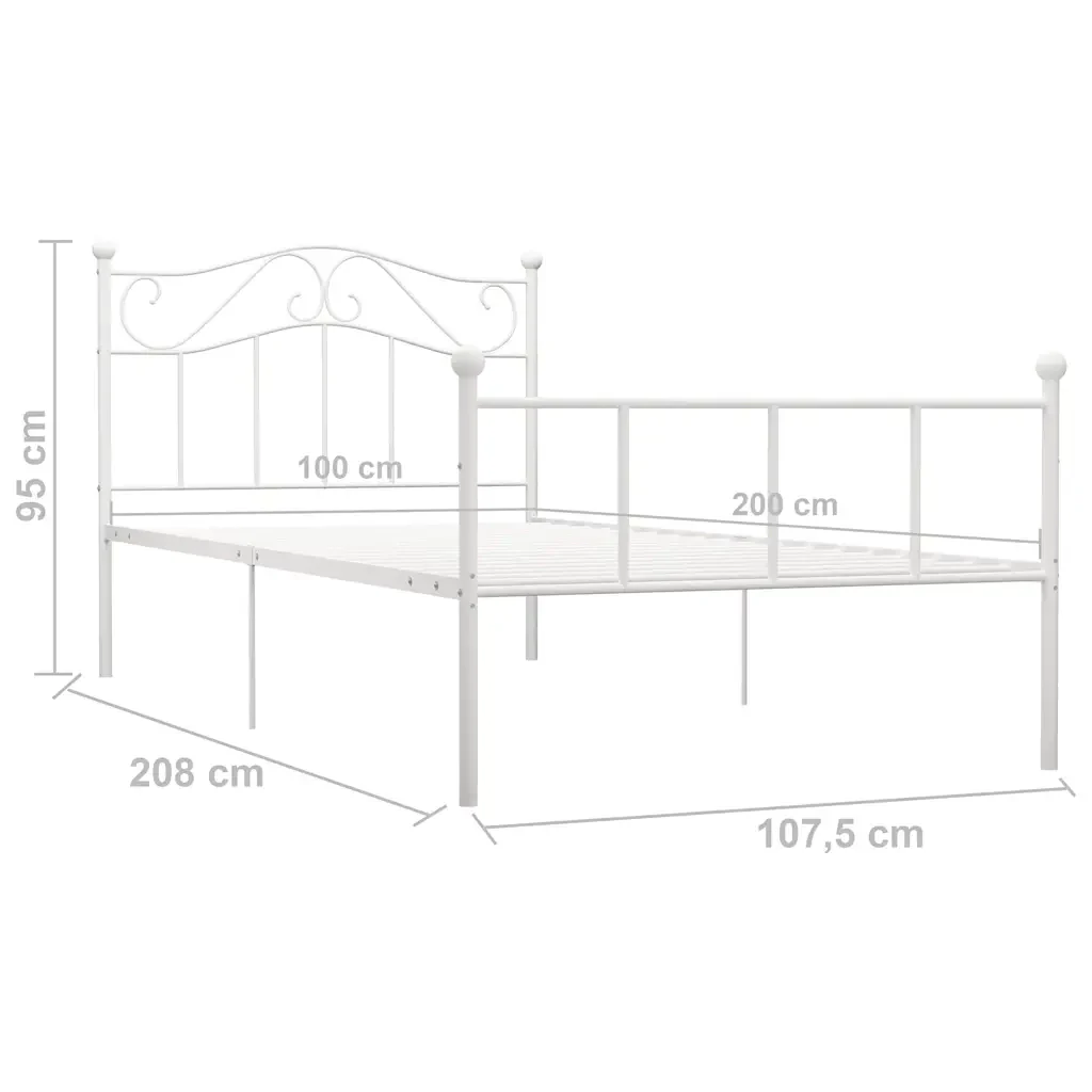 Letto singolo | Letto per adulti | Giroletto Bianco in Metallo 100x200 cm - Image 6