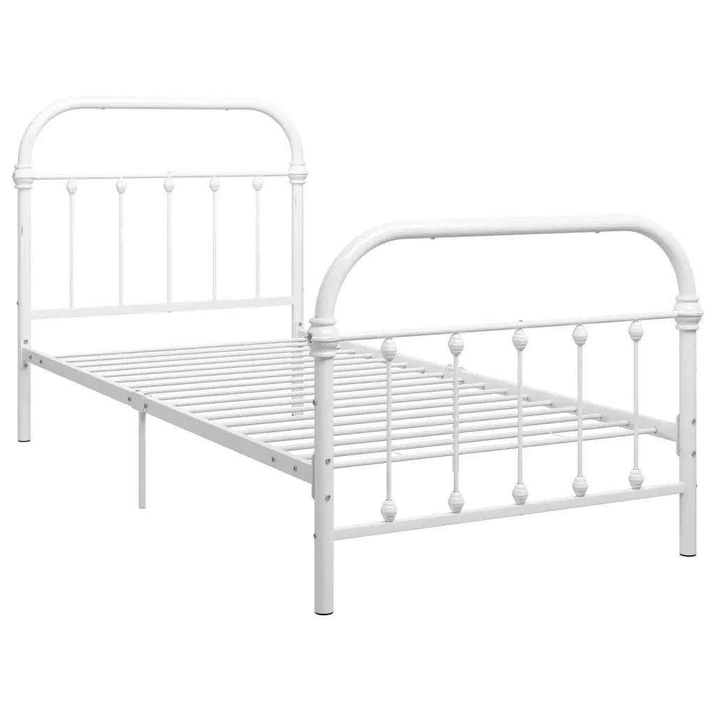 Letto singolo | Letto per adulti | Giroletto Bianco in Metallo 100x200 cm