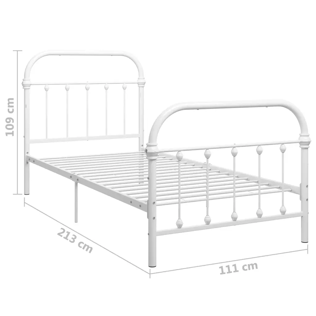 Letto singolo | Letto per adulti | Giroletto Bianco in Metallo 100x200 cm - Image 6