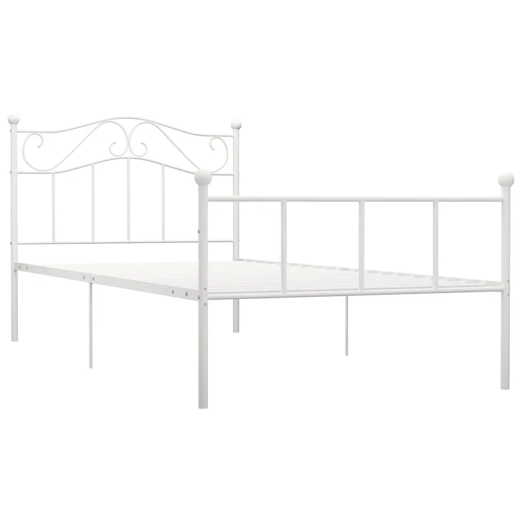 Letto singolo | Letto per adulti | Giroletto Bianco in Metallo 90x200 cm - Image 2
