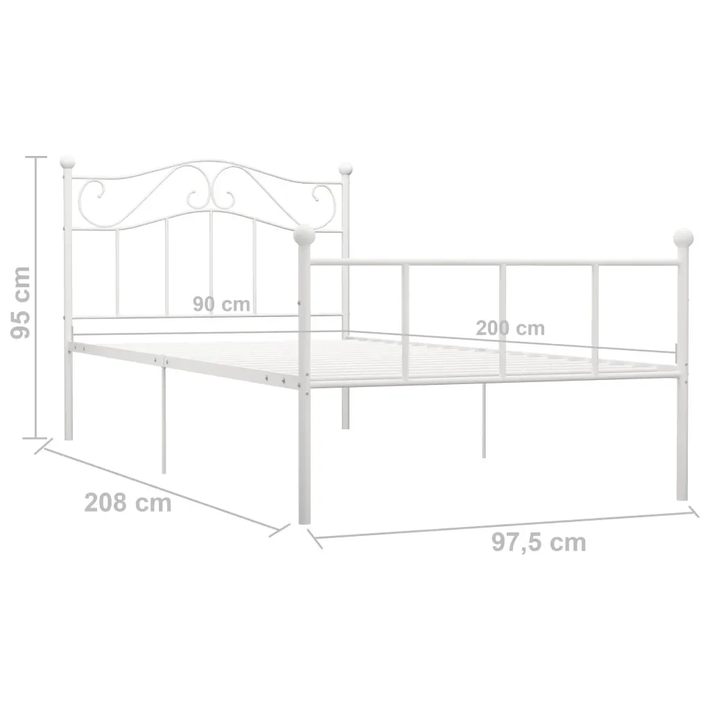 Letto singolo | Letto per adulti | Giroletto Bianco in Metallo 90x200 cm - Image 6