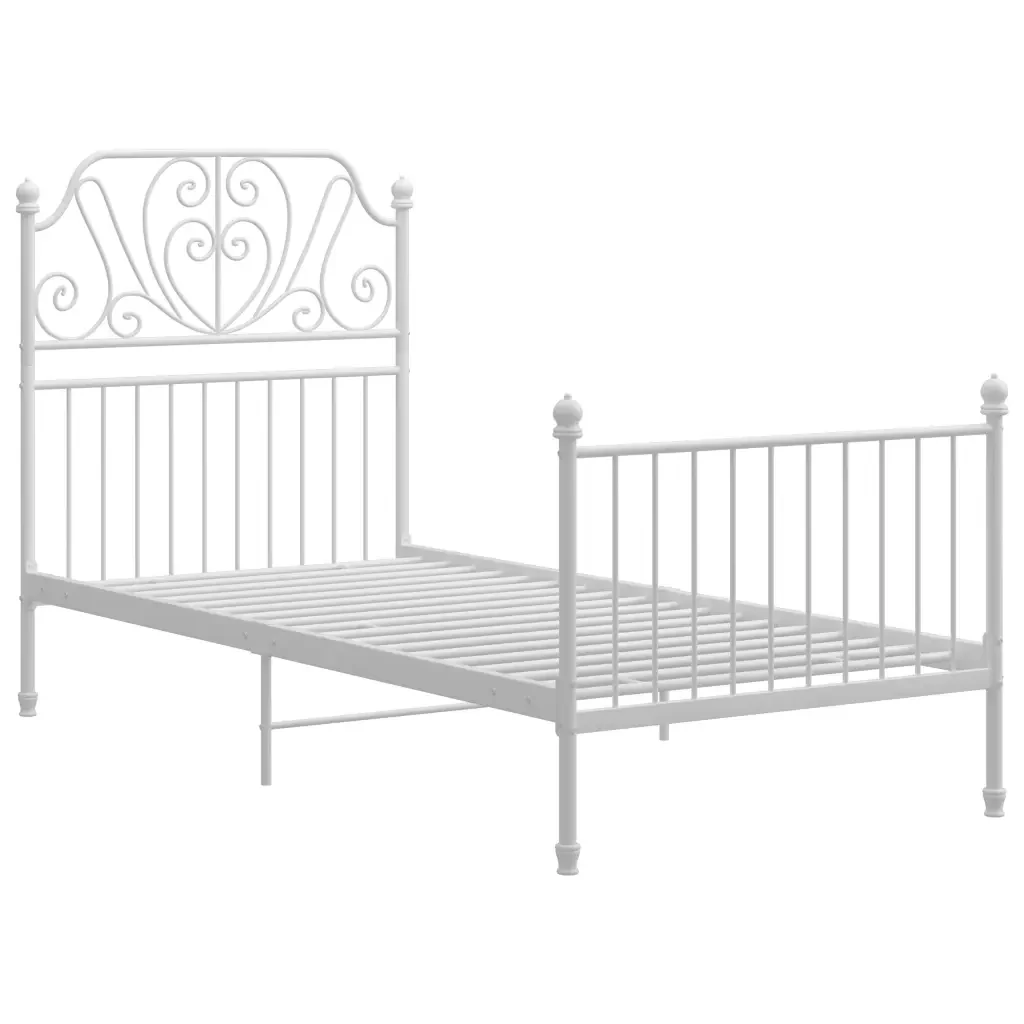 Letto singolo | Letto per adulti | Giroletto Bianco in Metallo 90x200 cm