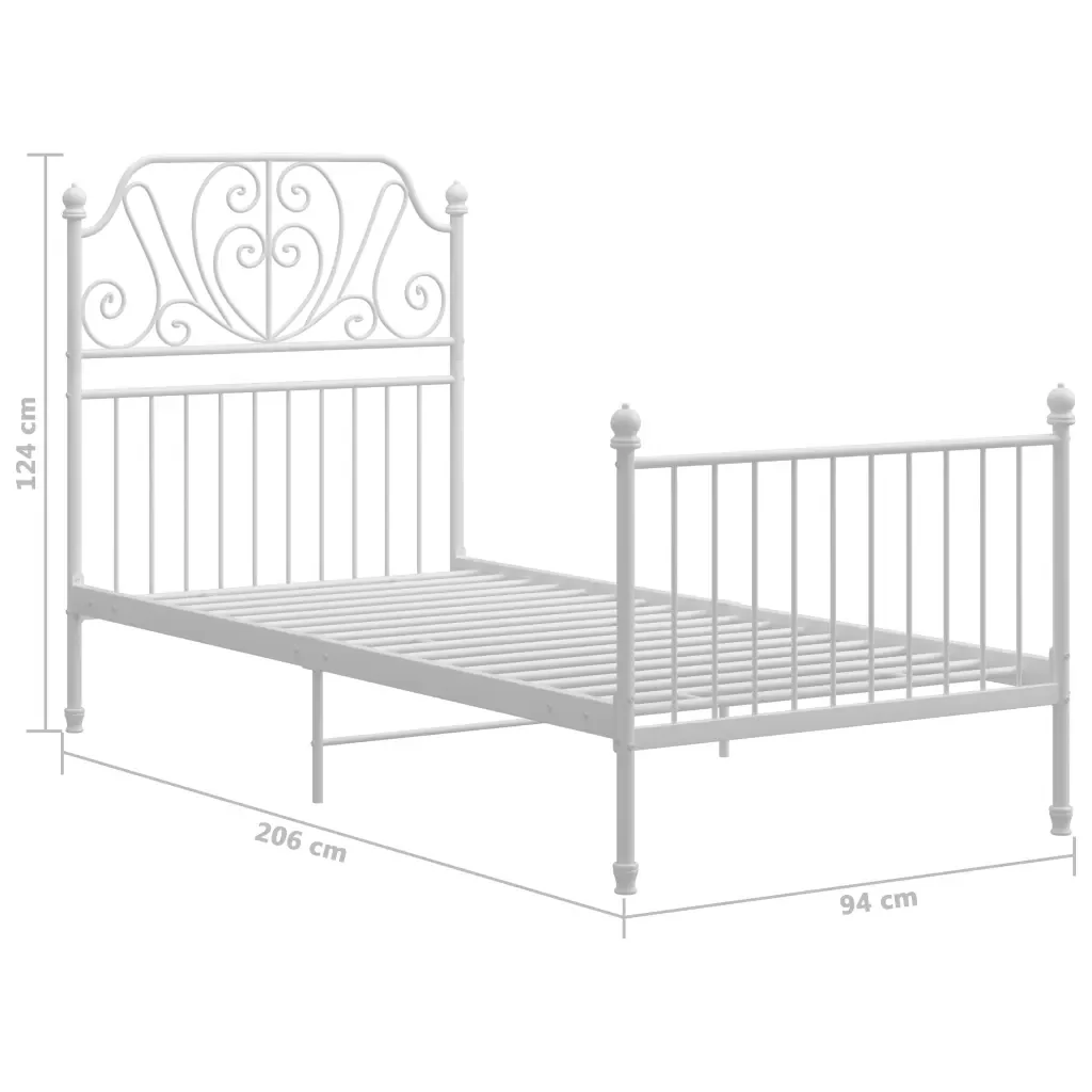 Letto singolo | Letto per adulti | Giroletto Bianco in Metallo 90x200 cm - Image 6
