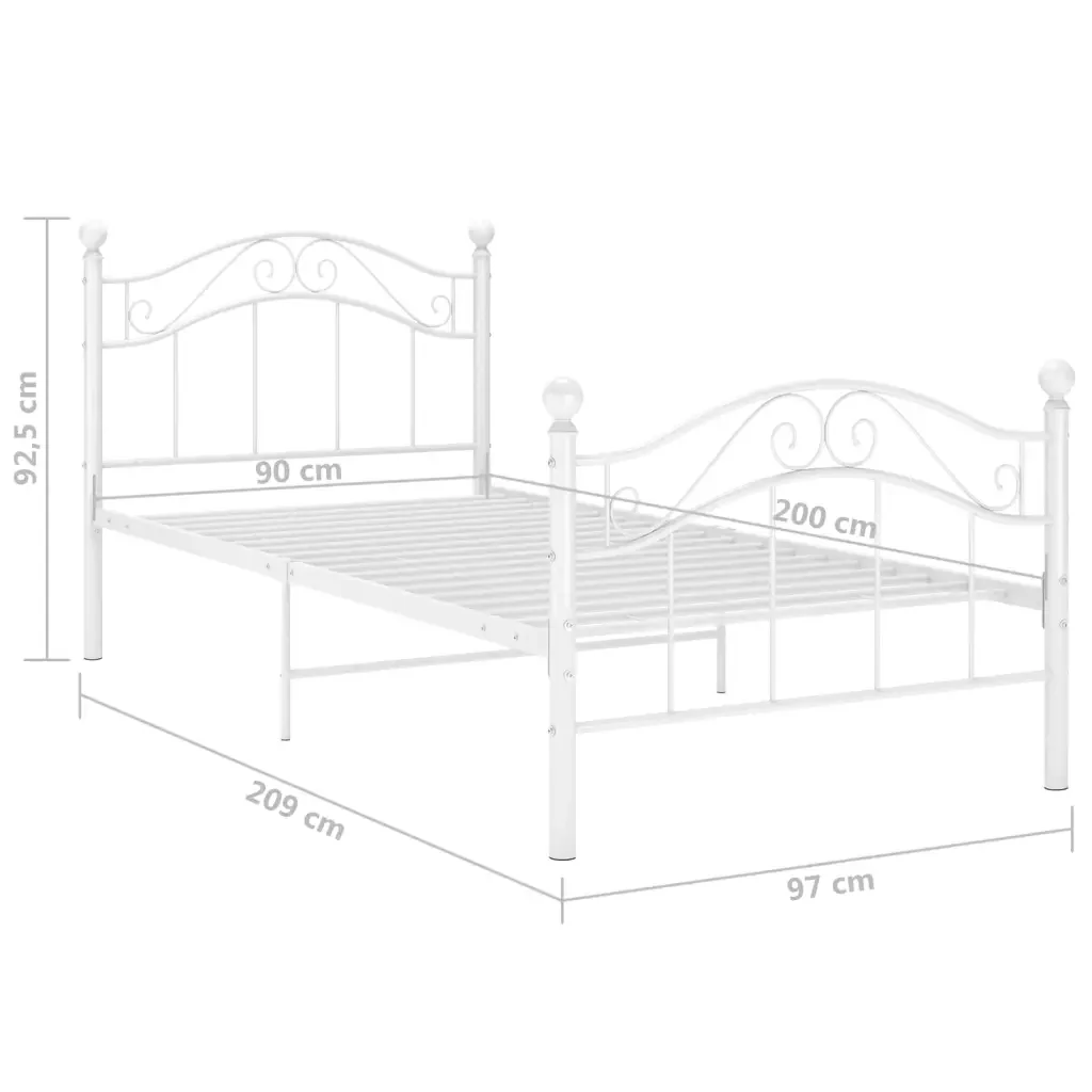 Letto singolo | Letto per adulti | Giroletto Bianco in Metallo 90x200 cm - Image 8